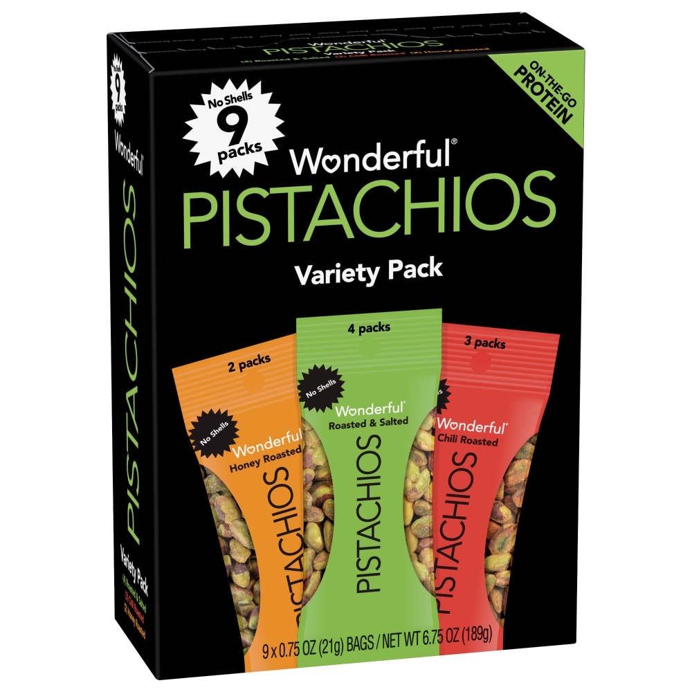 slide 1 of 1, Wonderful Shelled Pistachio Snack Variety Pack, 9 ct; 0.75 oz