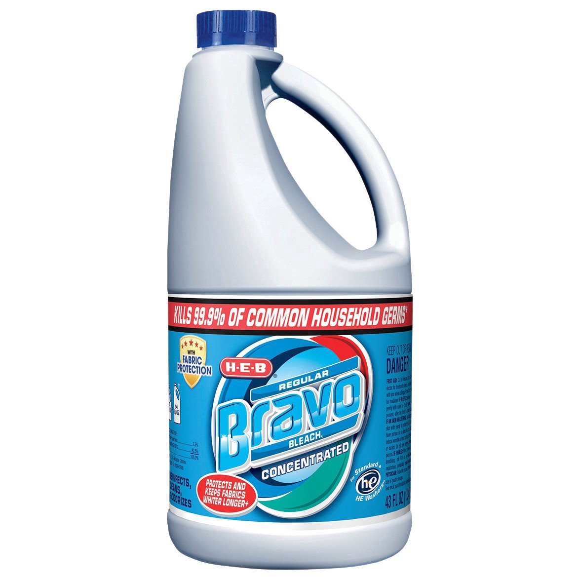 slide 1 of 1, H-E-B Bravo Concentrated Regular Bleach, 43 oz