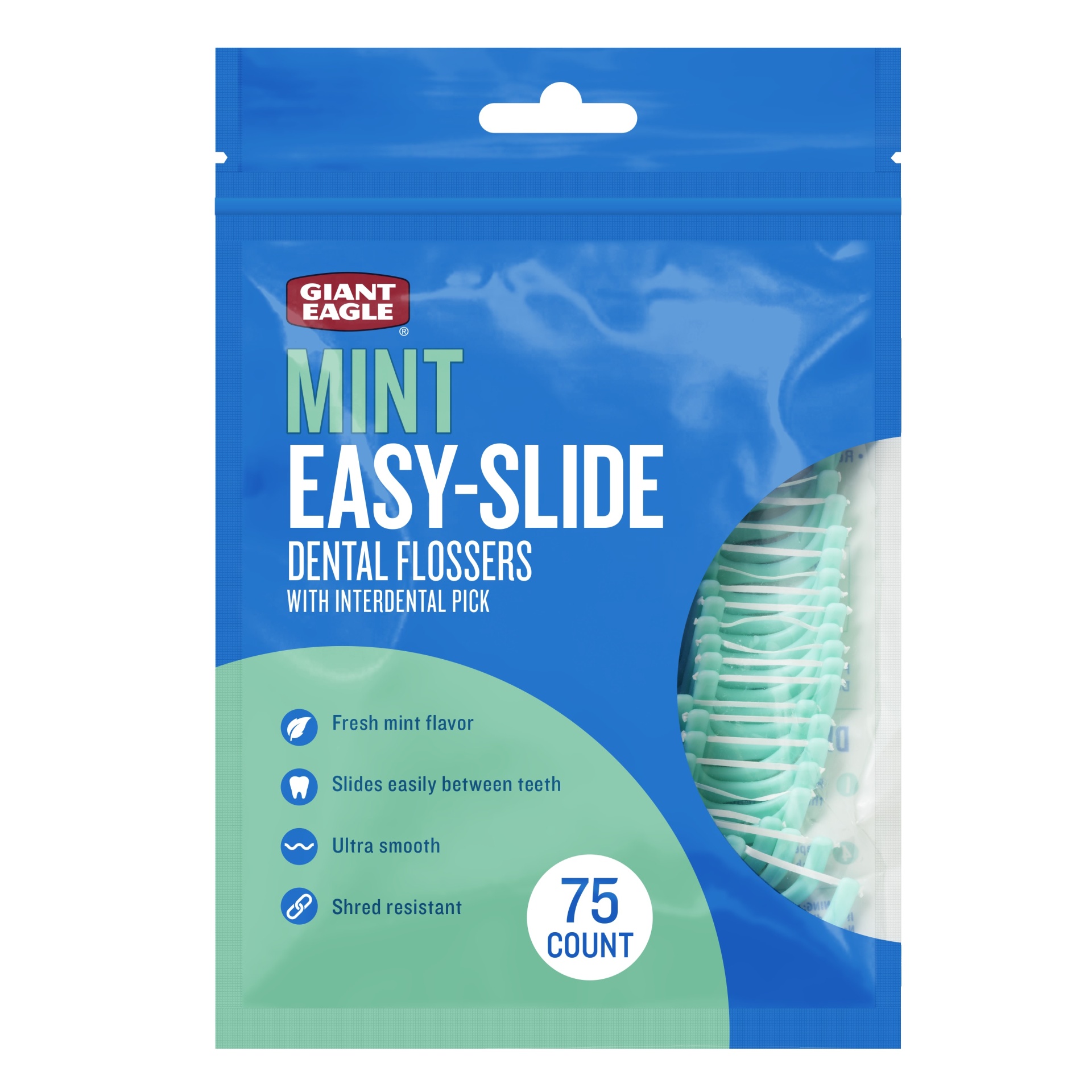 slide 1 of 1, Giant Eagle Mint Easy-Slide Dental Flossers, 75 bc