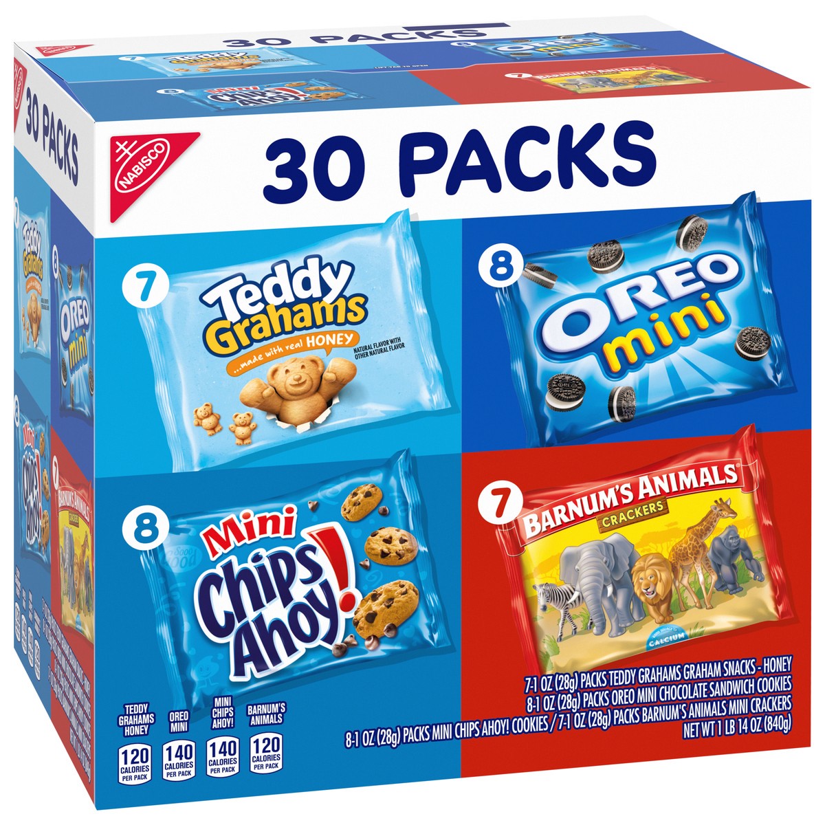 slide 7 of 15, Barnums/Chips Ahoy!/Oreo/Teddy Grahams Nabisco Team Favorites Variety Pack, OREO Mini, CHIPS AHOY! Mini, Teddy Grahams Honey & Barnum's Animal Crackers, 30 Snack Packs, 30 ct