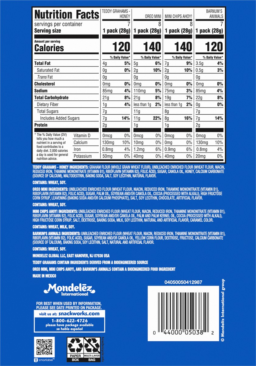 slide 4 of 15, Barnums/Chips Ahoy!/Oreo/Teddy Grahams Nabisco Team Favorites Variety Pack, OREO Mini, CHIPS AHOY! Mini, Teddy Grahams Honey & Barnum's Animal Crackers, 30 Snack Packs, 30 ct