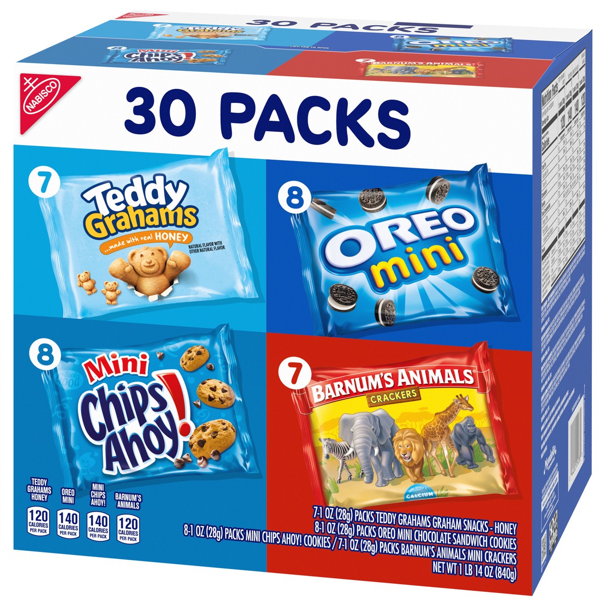 slide 8 of 15, Barnums/Chips Ahoy!/Oreo/Teddy Grahams Nabisco Team Favorites Variety Pack, OREO Mini, CHIPS AHOY! Mini, Teddy Grahams Honey & Barnum's Animal Crackers, 30 Snack Packs, 30 ct