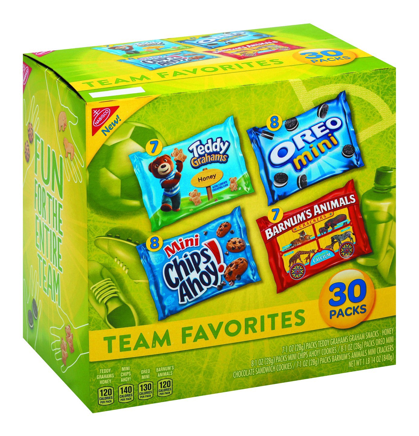 slide 1 of 15, Barnums/Chips Ahoy!/Oreo/Teddy Grahams Nabisco Team Favorites Variety Pack, OREO Mini, CHIPS AHOY! Mini, Teddy Grahams Honey & Barnum's Animal Crackers, 30 Snack Packs, 30 ct