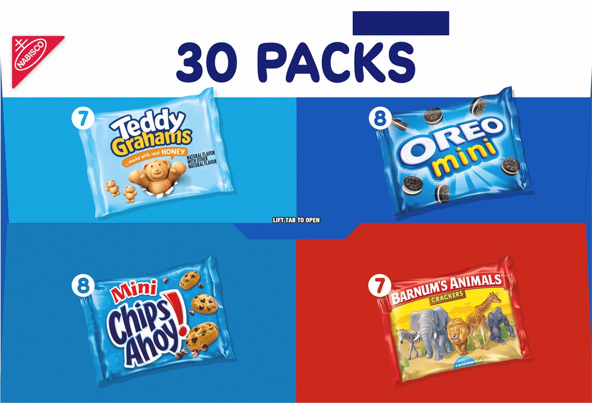 slide 9 of 15, Barnums/Chips Ahoy!/Oreo/Teddy Grahams Nabisco Team Favorites Variety Pack, OREO Mini, CHIPS AHOY! Mini, Teddy Grahams Honey & Barnum's Animal Crackers, 30 Snack Packs, 30 ct