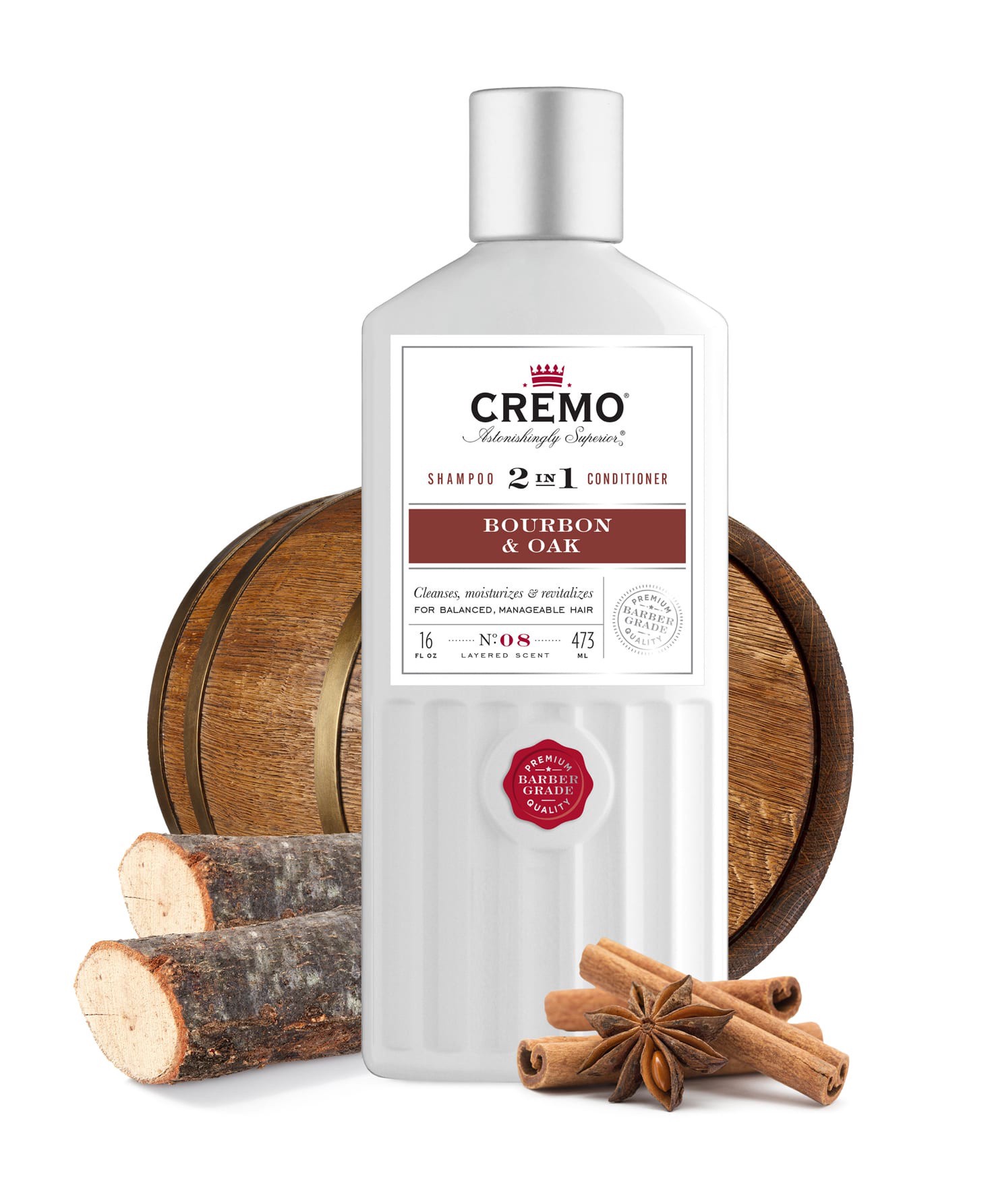 slide 4 of 5, Cremo 2-In-1 Shampoo & Conditioner, Burbon & Oak, 16 Oz, 1 ct