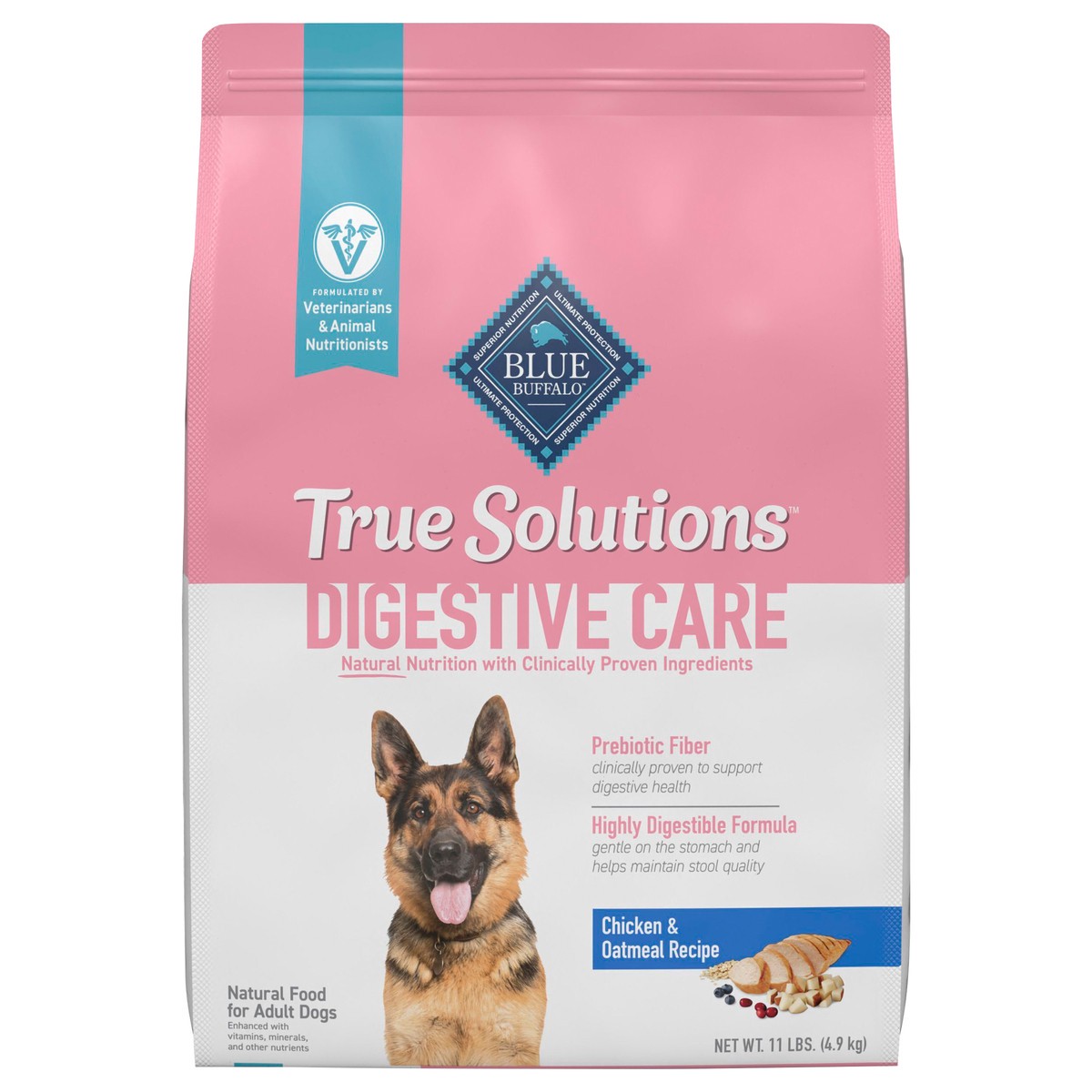 slide 2 of 4, Blue Buffalo True Solutions Digestive Care Natural Dry Dog Food for Adult Dogs, Chicken, 11-lb. Bag, 11 lb