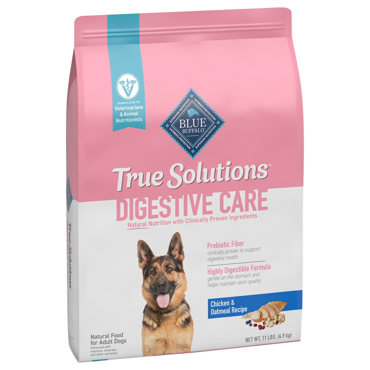 slide 4 of 4, Blue Buffalo True Solutions Digestive Care Natural Dry Dog Food for Adult Dogs, Chicken, 11-lb. Bag, 11 lb