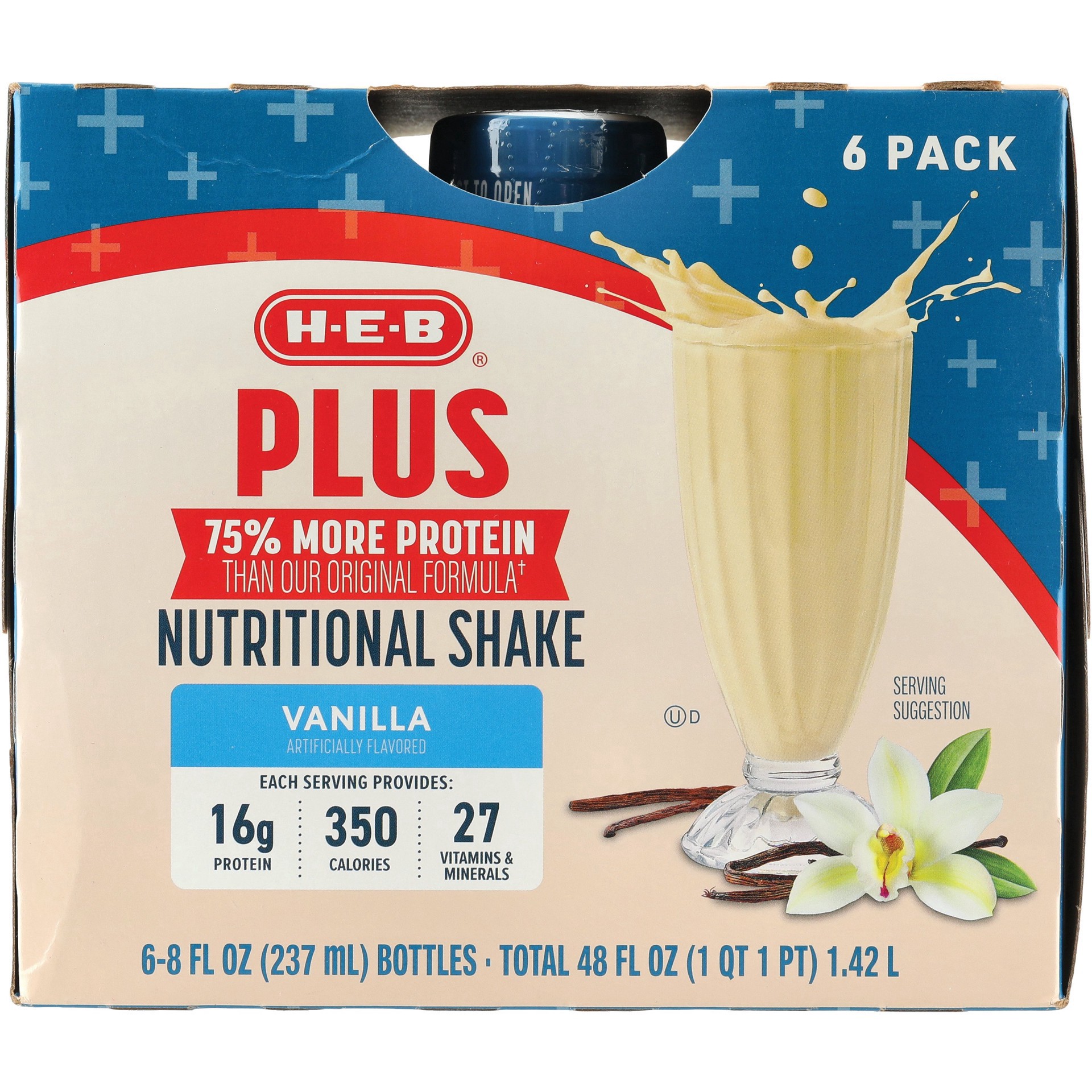 slide 1 of 1, H-E-B Adult Nutritional Drink 6 pk - Vanilla Plus, 8 oz