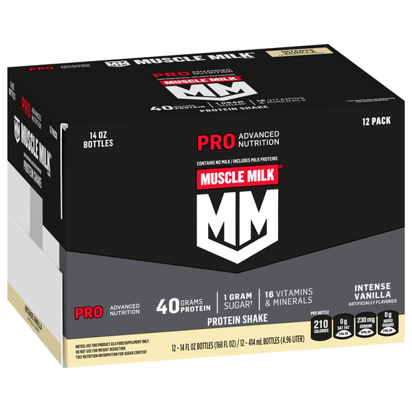 slide 1 of 1, Muscle Milk Pro Advanced Nutrition Protein Shake Intense Vanilla Artificially Flavored 14 Fl Oz, 12 Count, 12 ct