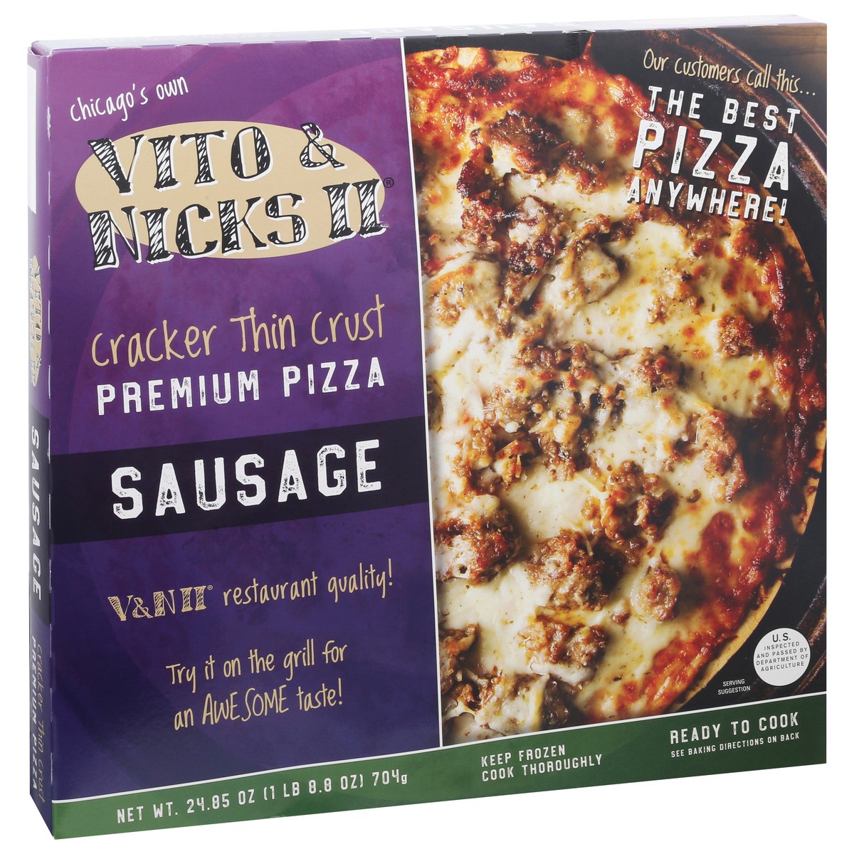 slide 10 of 13, Vito & Nicks II Premium Cracker Thin Crust Sausage Pizza 24.85 oz, 28.01 oz