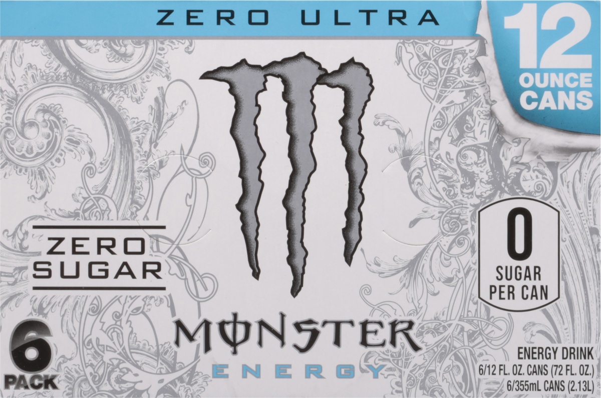 slide 6 of 11, Monster Energy Zero Ultra Zero Sugar Energy Drink, 6 ct; 12 fl oz
