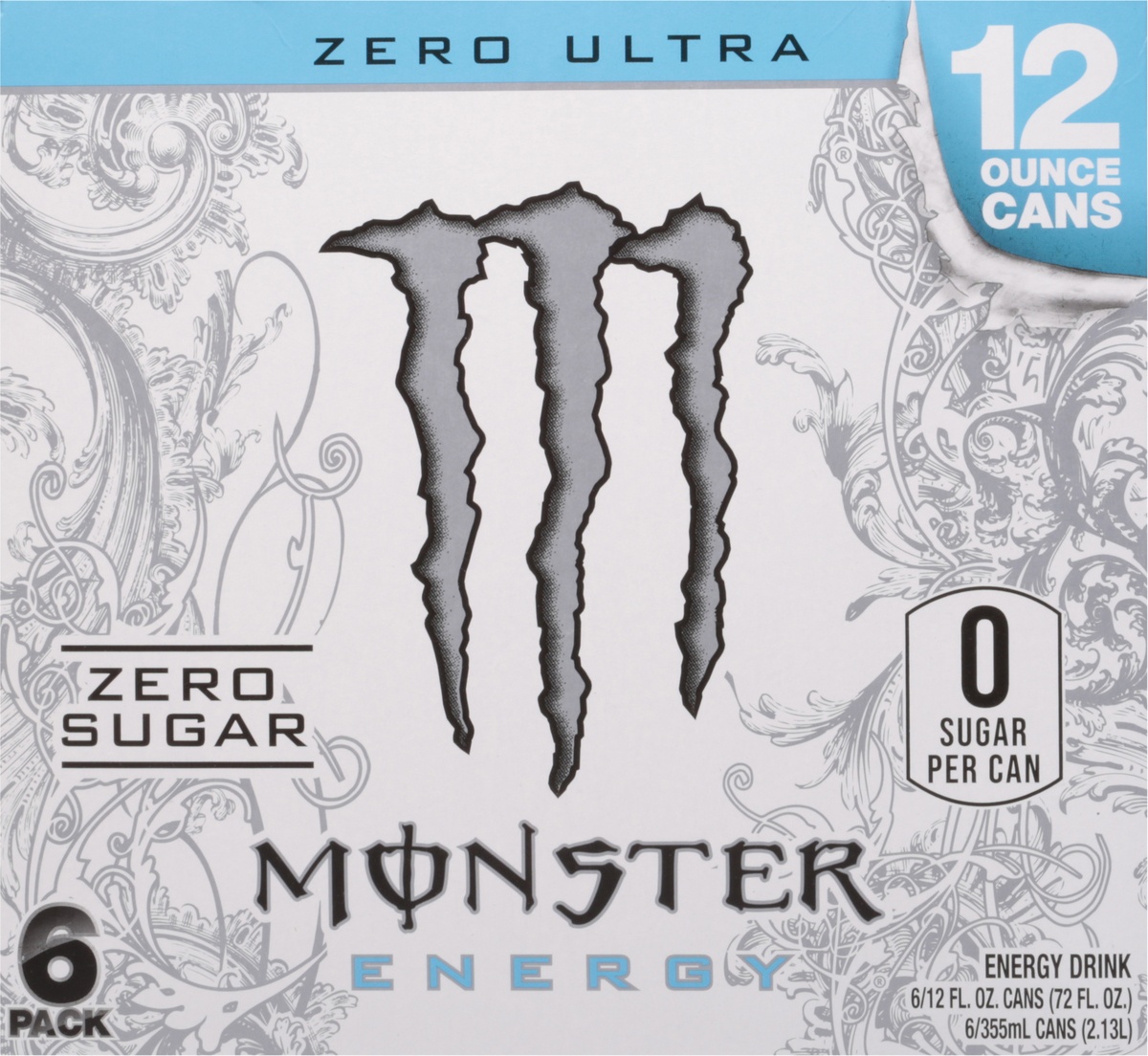 slide 9 of 11, Monster Energy Zero Ultra Zero Sugar Energy Drink, 6 ct; 12 fl oz
