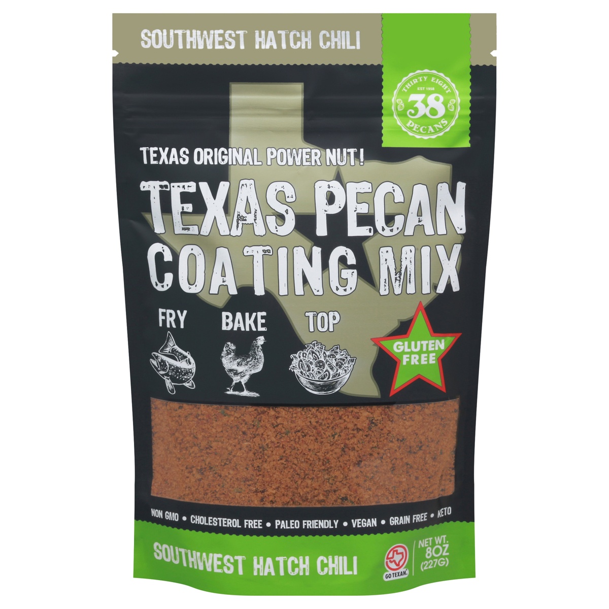 slide 1 of 1, 38 Pecans Southwest Hatch Chili Texas Pecan Coating Mix, 8 oz