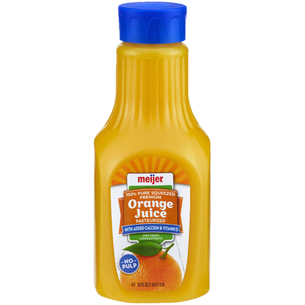 slide 1 of 1, Meijer Premium Orange Juice No Pulp with Calcium, 52 oz