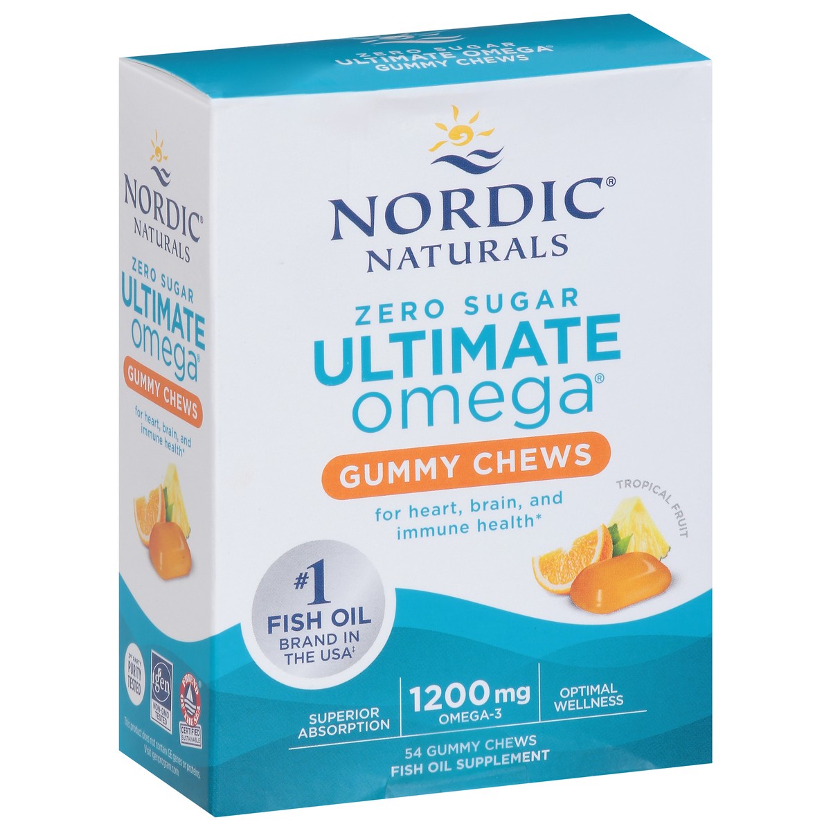 slide 4 of 9, Nordic Naturals Zero Sugar Ultimate Omega Omega-3 Tropical Fruit Gummy Chews, 1 ct