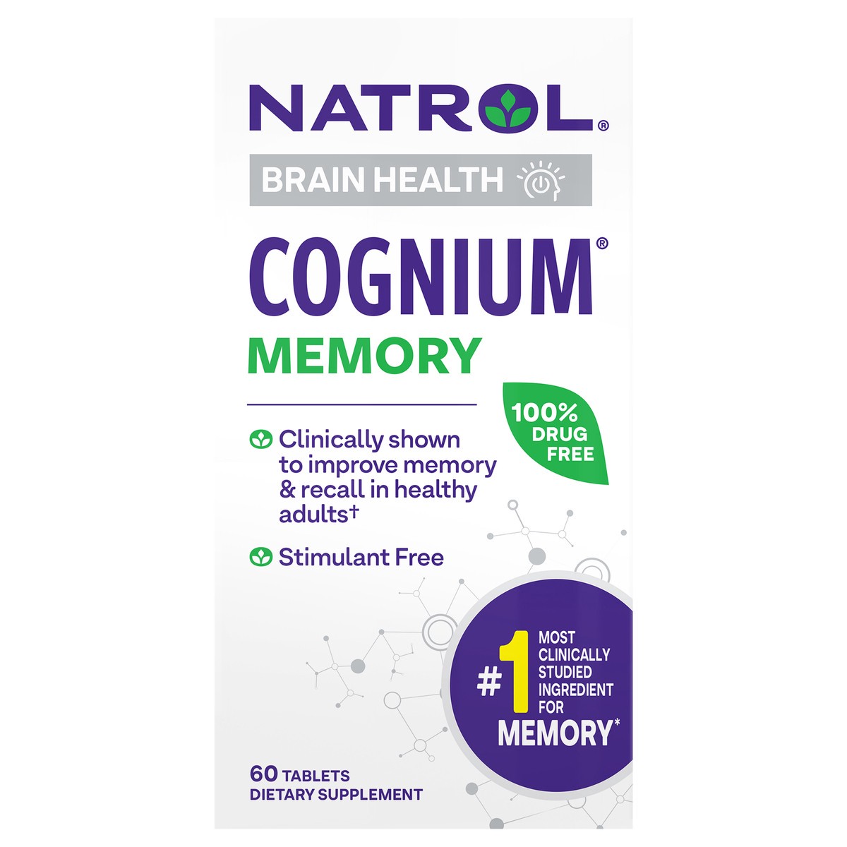 slide 1 of 14, Natrol Cognium Memory Silk Protein Hydrolysate 100mg, Dietary Supplement for Brain Health Support, 60 Tablets, 30 Day Supply, 60 ct