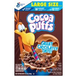 Cocoa Puffs, Chocolatey Breakfast Cereal, Made with Whole Grain, Large Size, 15.2 oz