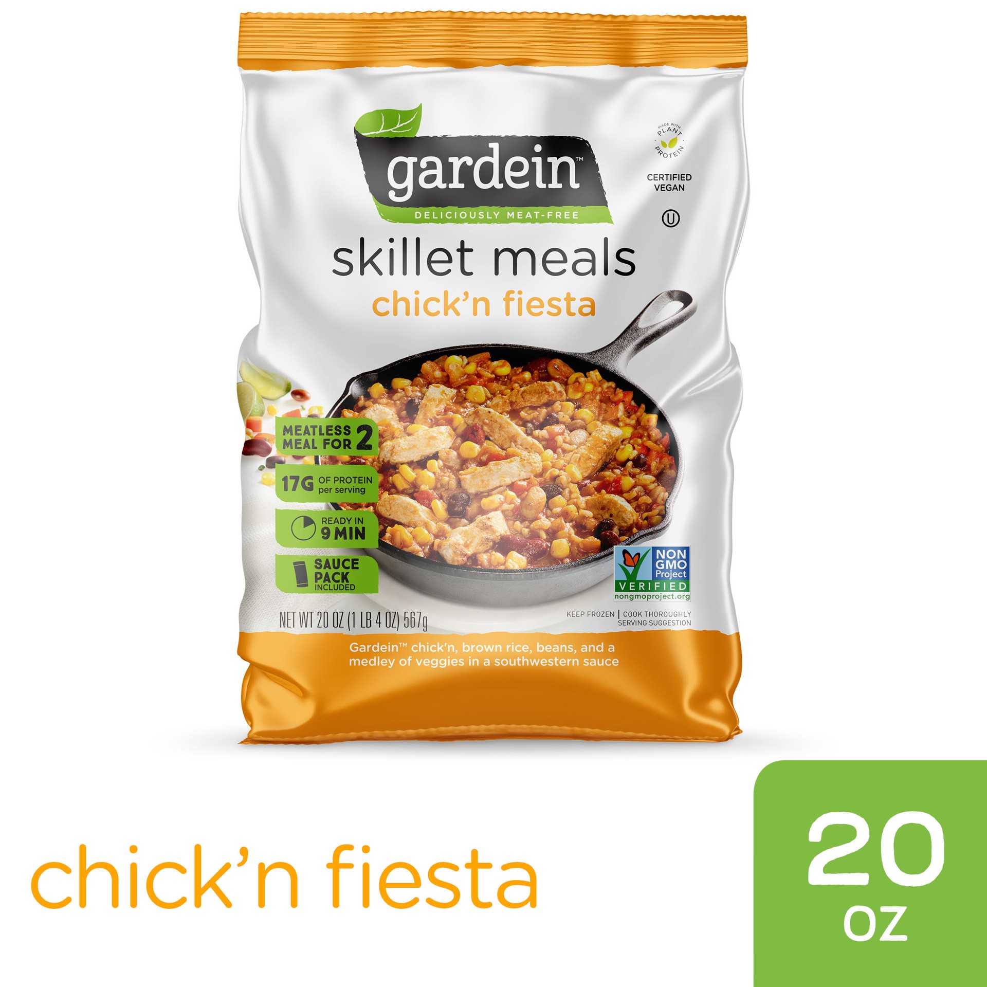 slide 1 of 6, Gardein Skillet Meal Plant-Based Chick'n Fiesta, Vegan, Frozen, 20 oz., 20 oz