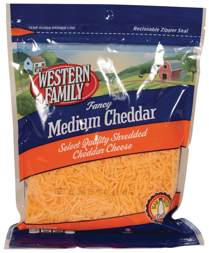 slide 1 of 1, Western Family Shredded Medium Cheddar, 8 oz