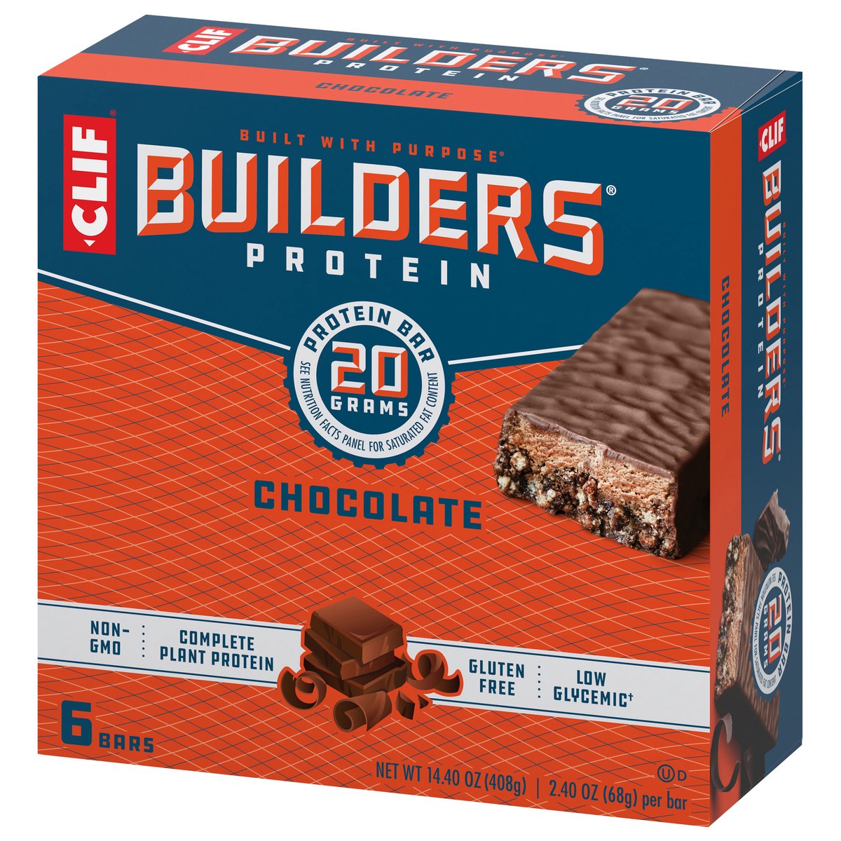 slide 3 of 9, CLIF Builders - Chocolate Flavor - Protein Bars - Gluten-Free - Non-GMO - Low Glycemic - 20g Protein - 2.4 oz. (6 Pack), 6 ct