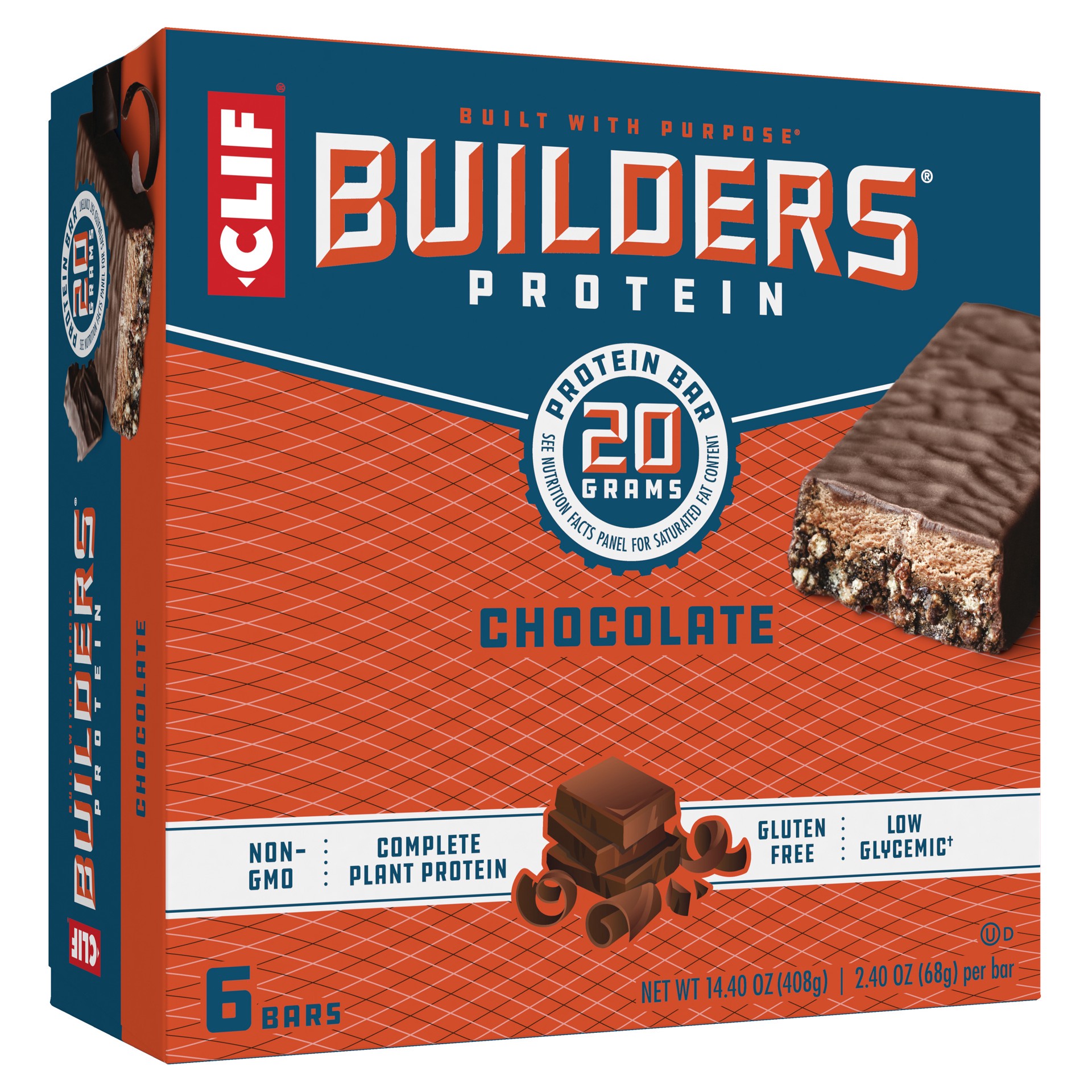 slide 1 of 9, CLIF Builders - Chocolate Flavor - Plant Based Protein Bars - Gluten Free - Non-GMO - Low Glycemic - 20g Protein - 2.4 oz. (6 Pack), 14.4 oz