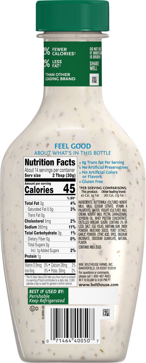 slide 3 of 6, Bolthouse Farms Dressing, Classic Ranch Yogurt Dressing, 14 fl. oz., 14 oz