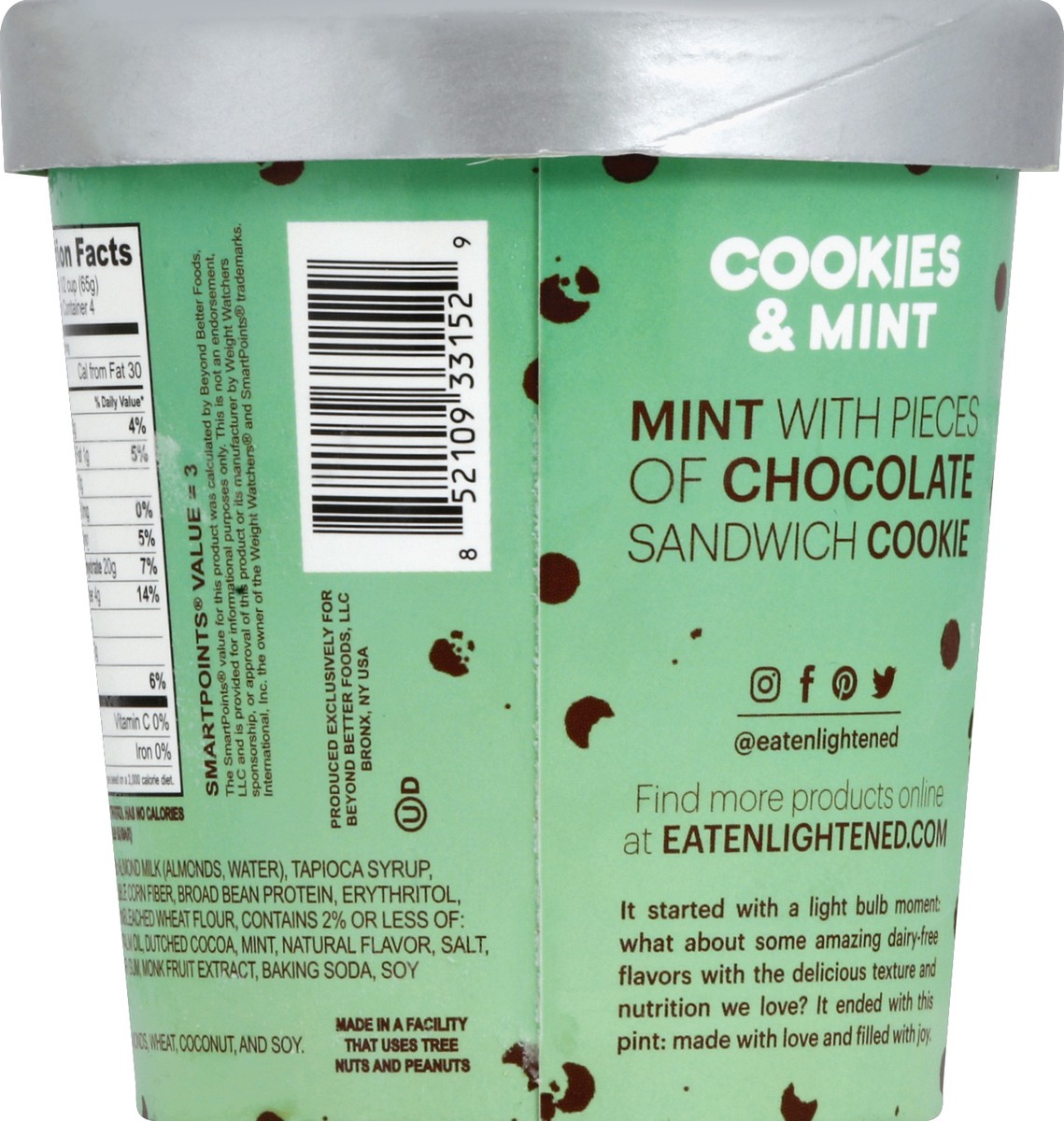 slide 5 of 6, Enlightened Dairy-Free Cookies & Mint Frozen Dessert 1 pt Cup\Tub, 1 pint