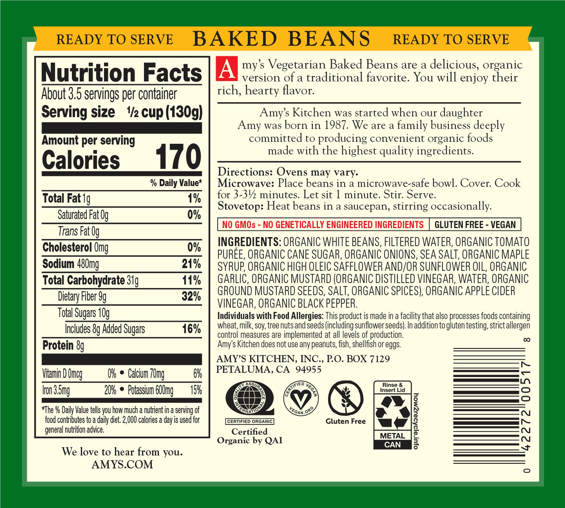 slide 2 of 7, Amy's Traditional Vegetarian Baked Beans, 15 oz