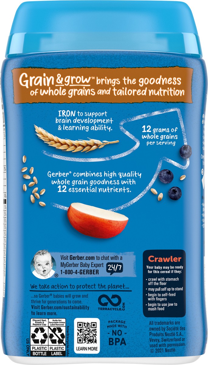 slide 2 of 9, Gerber Cereal for Baby Grain & Grow 3rd Foods Lil' Bits Whole Wheat Baby Cereal, Apple Blueberry, 8 oz Canister, 8 oz