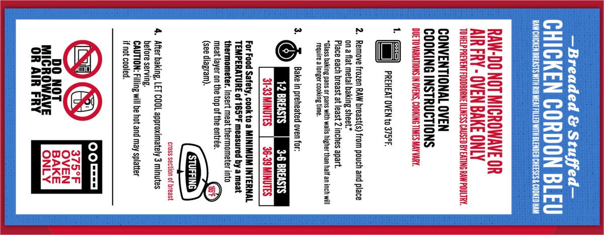 slide 7 of 13, Tyson Frozen Stuffed Chicken Breasts Cordon Bleu, 6 ct, 850.49 g