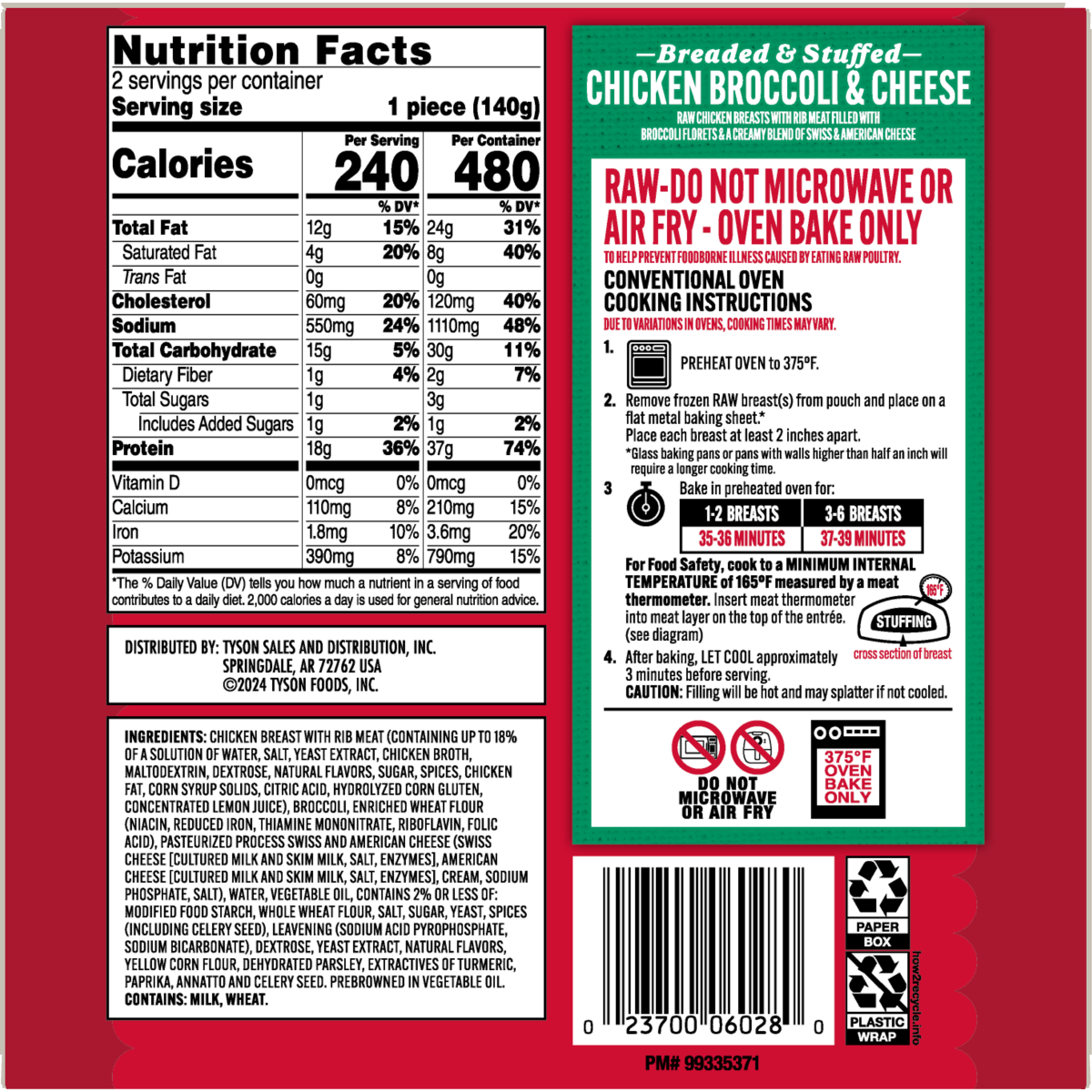 slide 5 of 9, Tyson Frozen Stuffed Chicken Breasts Broccoli Cheese, 2 Count, 2 ct