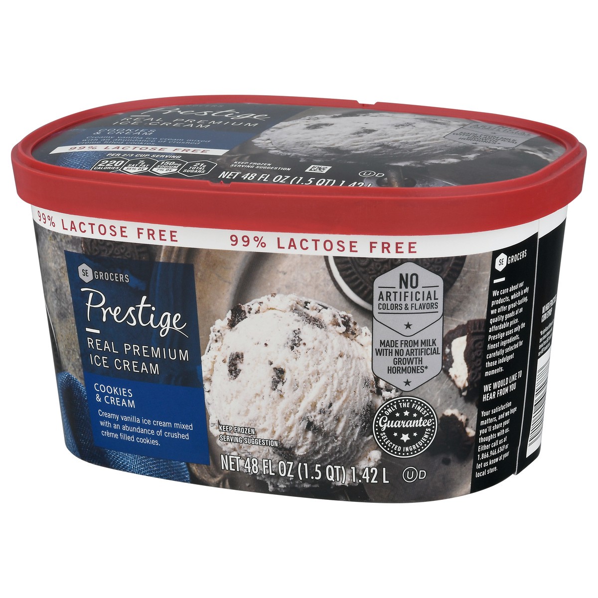 slide 3 of 9, Prestige Real Premium Ice Cream 99% Lactose Free Cookies & Cream, 48 oz