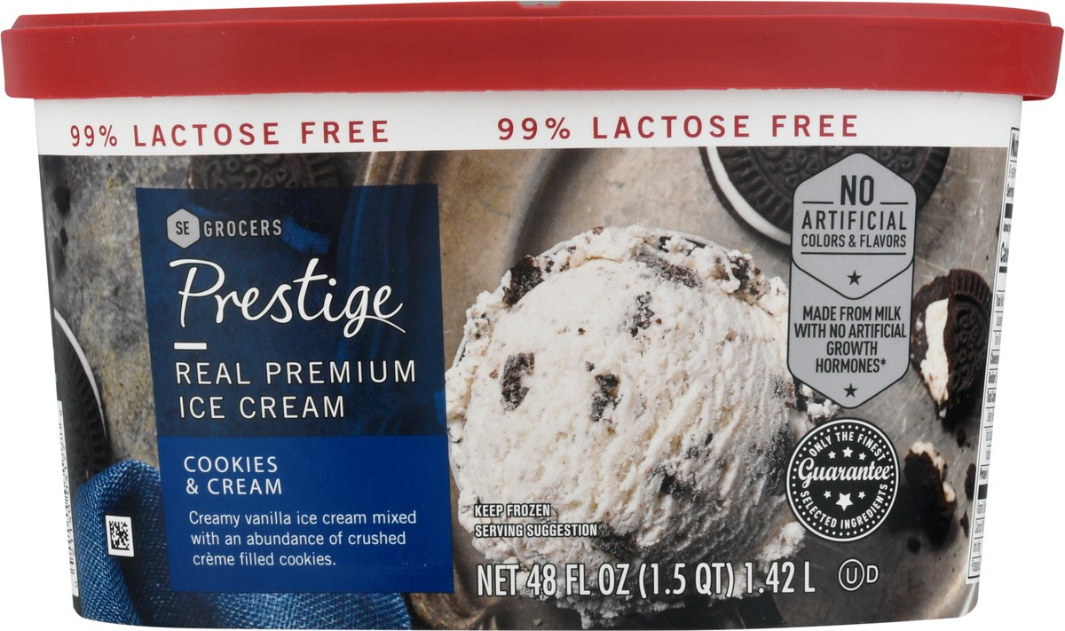 slide 5 of 9, Prestige Real Premium Ice Cream 99% Lactose Free Cookies & Cream, 48 oz