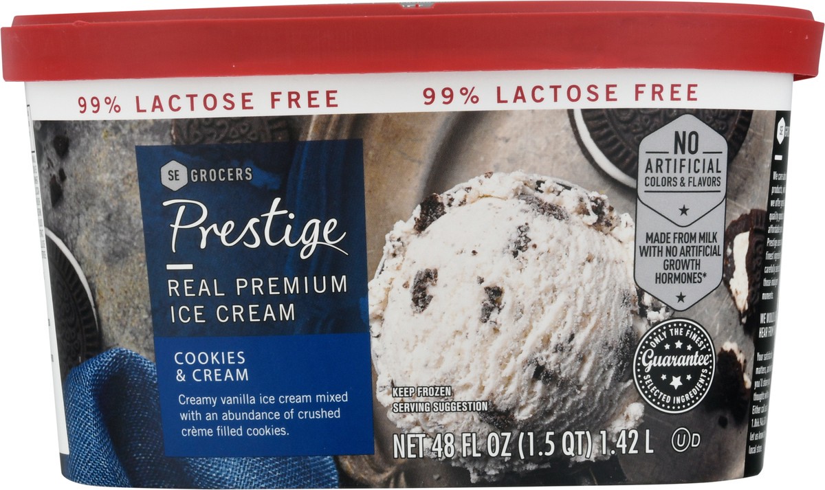 slide 5 of 9, Prestige Real Premium Ice Cream 99% Lactose Free Cookies & Cream, 48 oz