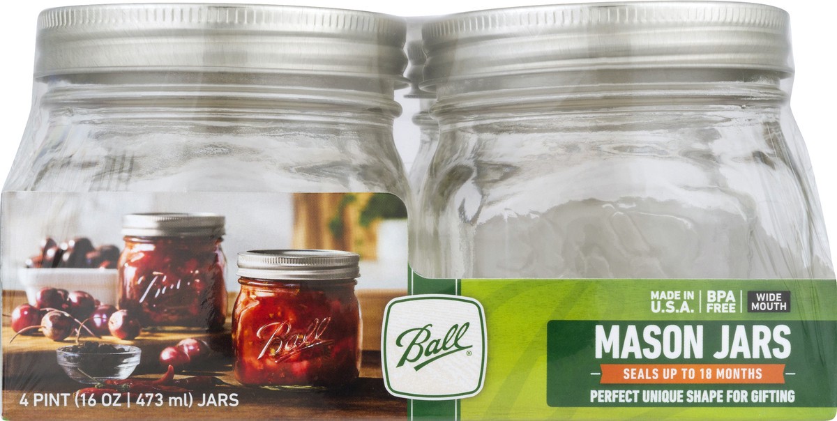 slide 9 of 9, Ball Wide Mouth Mason Jars 4 ea, 4 ct