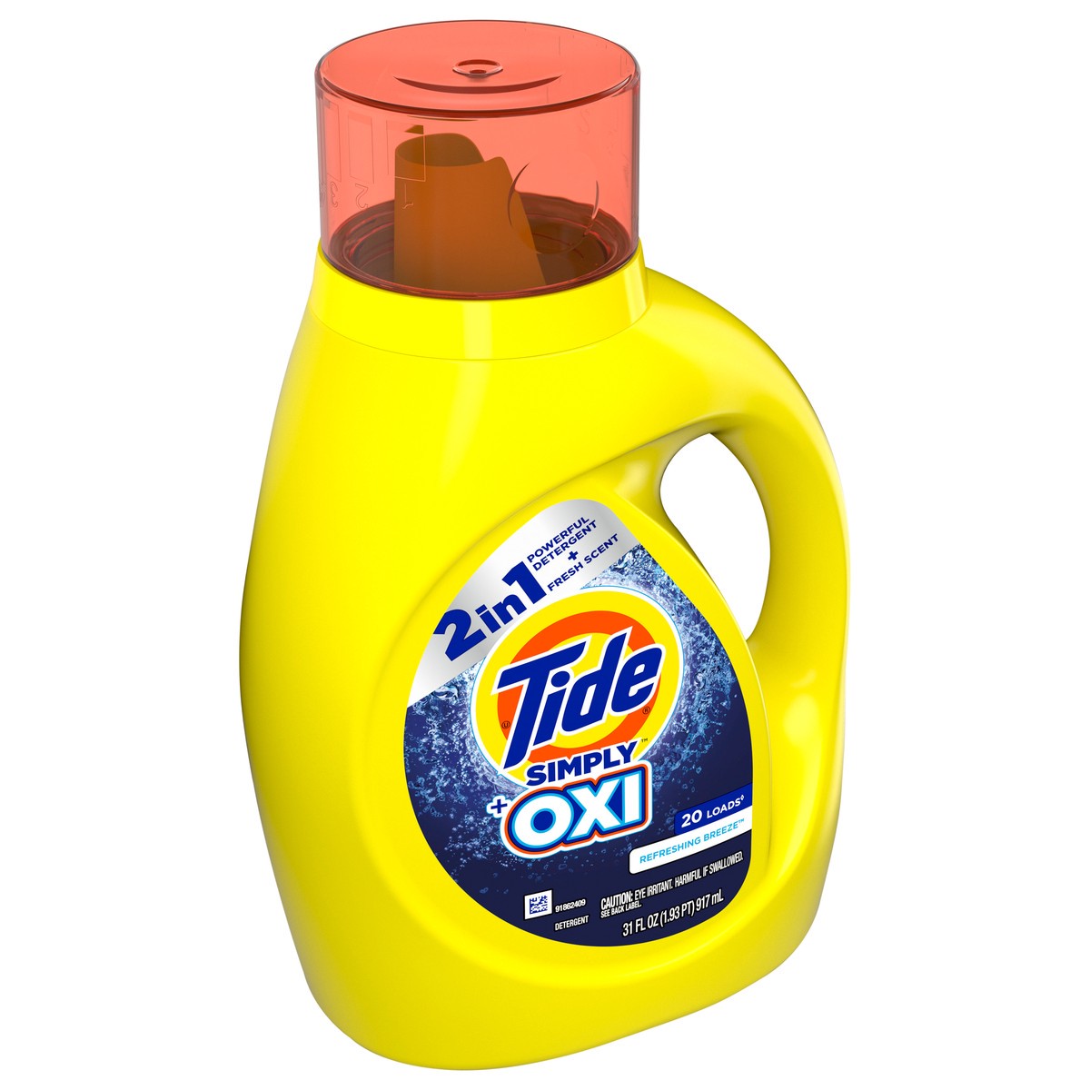 slide 2 of 5, Tide Simply + Oxi Liquid Laundry Detergent, Refreshing Breeze, 20 loads, 31 fl oz, 31 fl oz