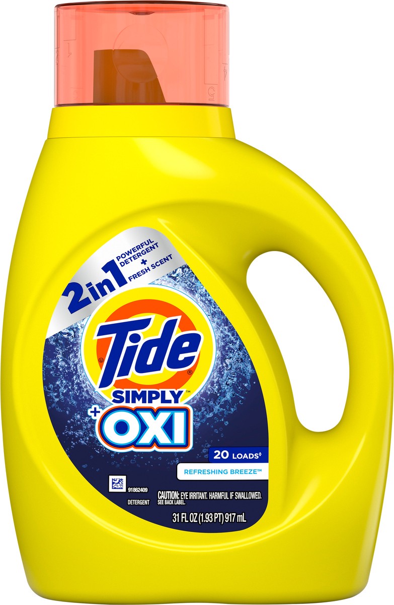 slide 5 of 5, Tide Simply + Oxi Liquid Laundry Detergent, Refreshing Breeze, 20 loads, 31 fl oz, 31 fl oz