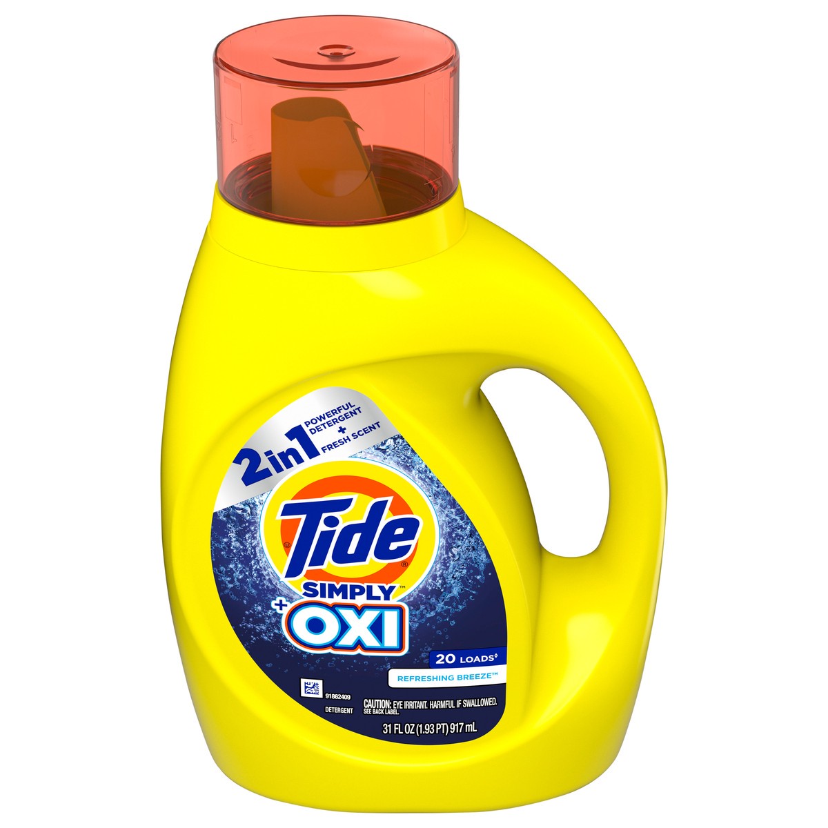 slide 1 of 5, Tide Simply + Oxi Liquid Laundry Detergent, Refreshing Breeze, 20 loads, 31 fl oz, 31 fl oz