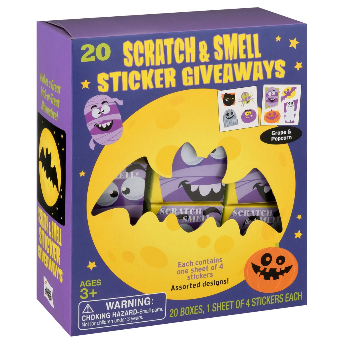 slide 2 of 10, Mello Smello Ages 3+ Scratch & Smell Assorted Designs Grape & Popcorn Stickers Giveaways 1 ea, 1 ct