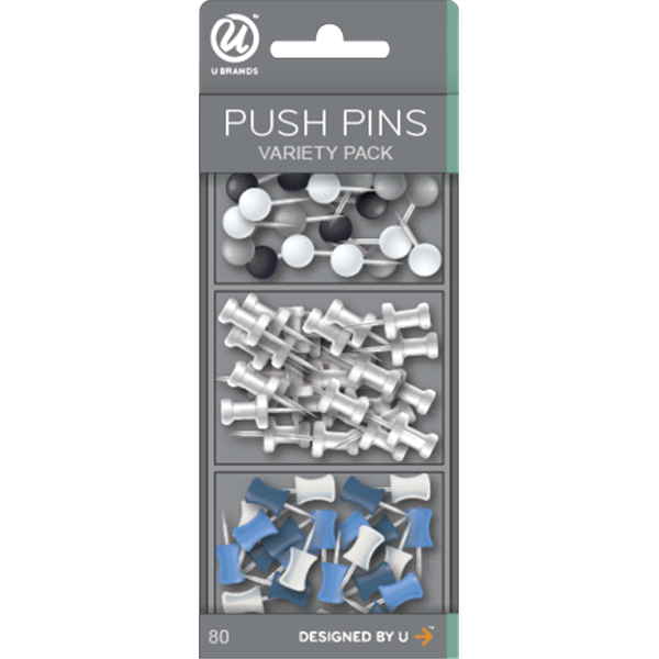 slide 1 of 1, U Brands Steel Push Pins Assorted Colors, 80 ct