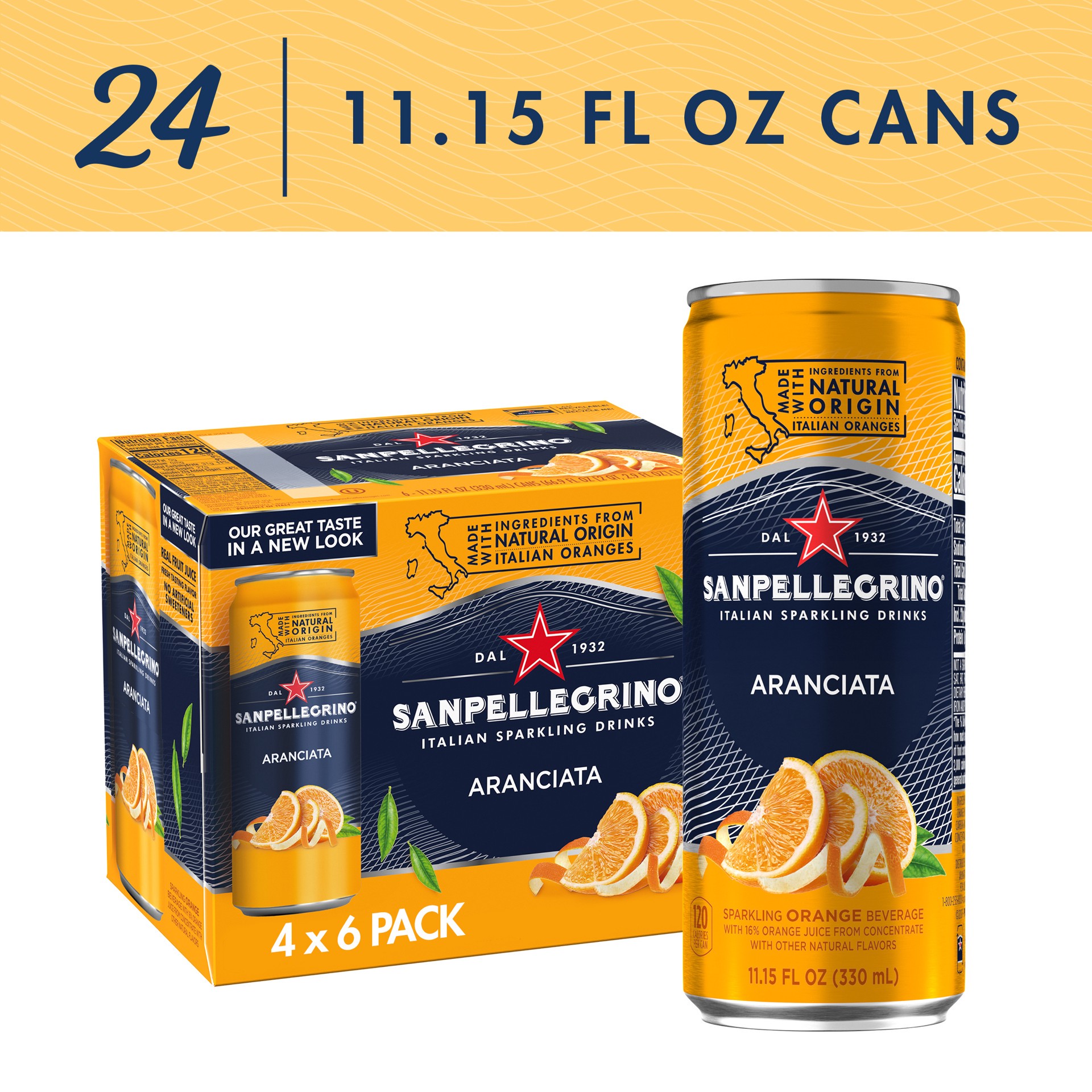 slide 1 of 9, San Pellegrino Italian Sparkling Drink Aranciata, Sparkling Orange Beverage, 24 Pack of 11.15 Fl Oz Cans, 267.60 oz