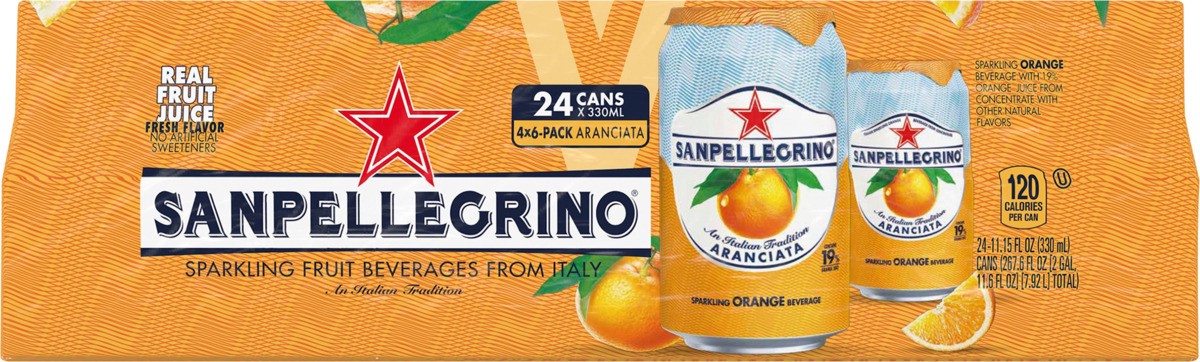 slide 8 of 9, San Pellegrino Italian Sparkling Drink Aranciata, Sparkling Orange Beverage, 24 Pack of 11.15 Fl Oz Cans, 267.60 oz