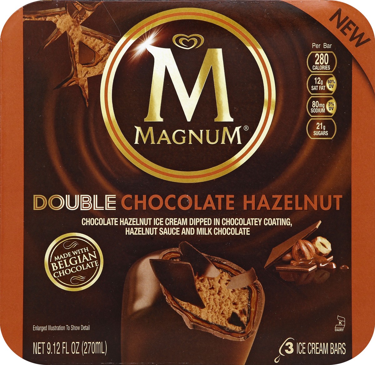 slide 5 of 6, Magnum Chocolate Hazelnut Ice Cream, 3 ct; 9 fl oz