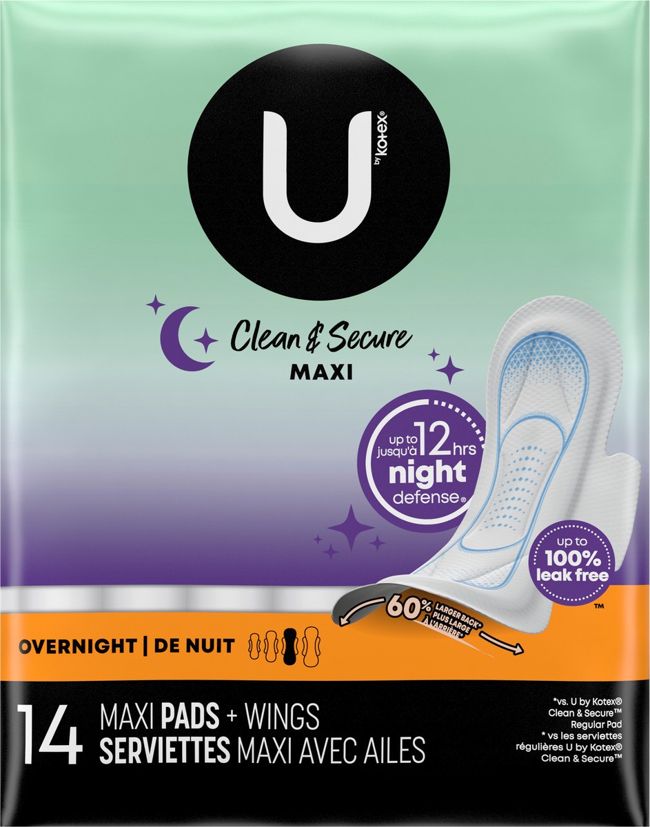 U by Kotex Clean & Secure Overnight Maxi Pads - Shop Pads