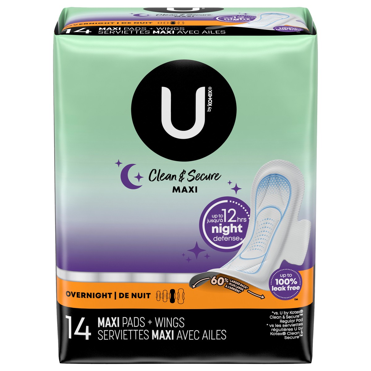 slide 1 of 9, U by Kotex Kotex Night U Security Maxi Pads Gentle 14Ct, 14 ct