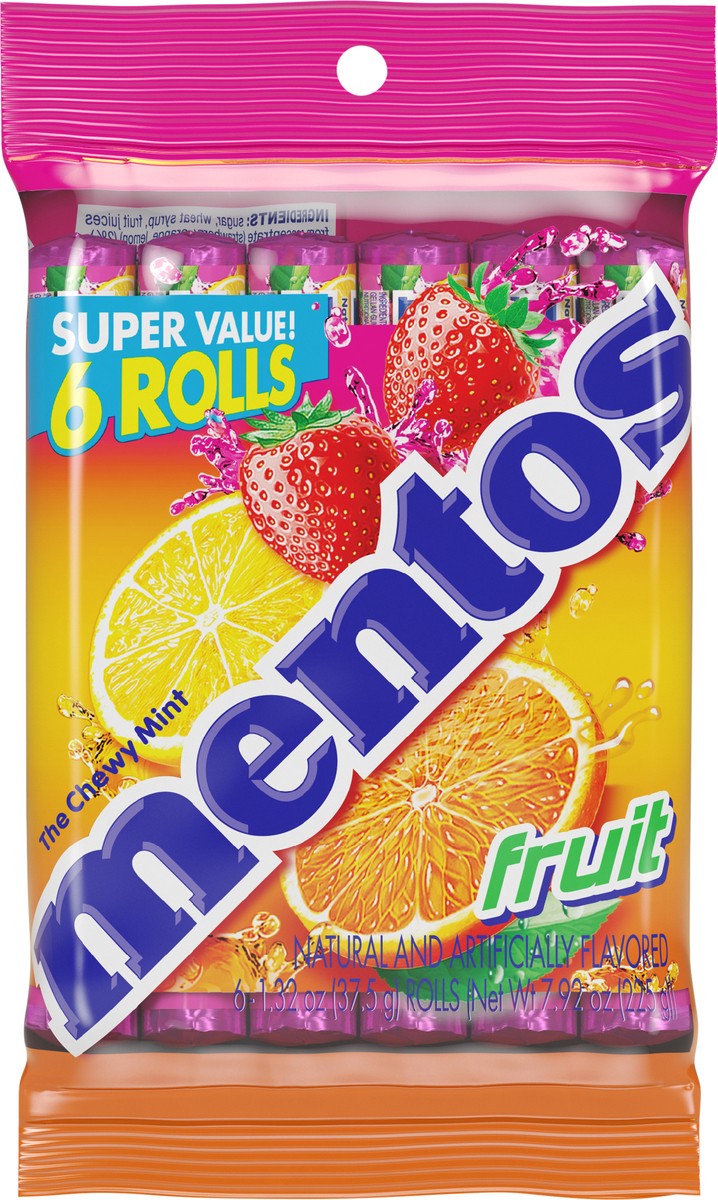 slide 3 of 3, Mentos Chewy Mint Candy Roll, Fruit Flavored, Six Roll Pack, 14 Piece Rolls, 6 ct