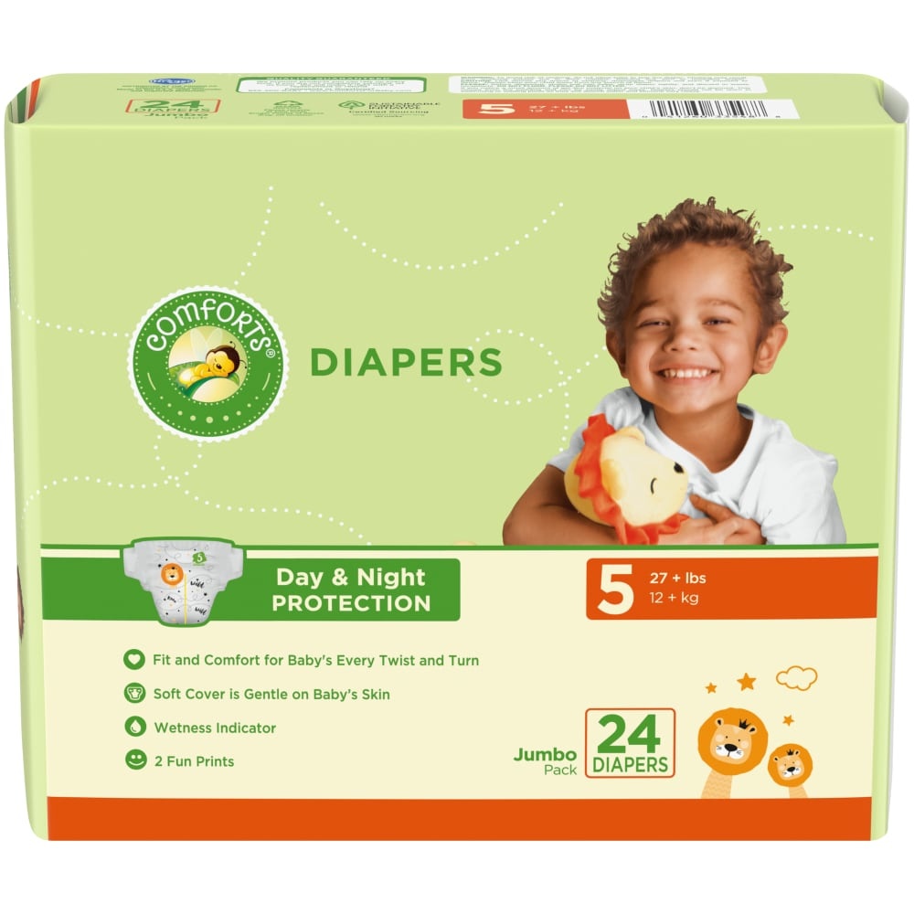 slide 1 of 1, Comforts Day Night Protection Size 5 Baby Diapers Jumbo Pack, 24 ct