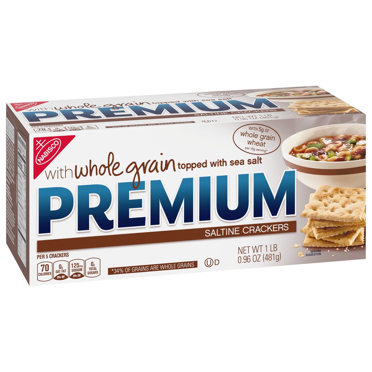 slide 2 of 7, Premium Whole Grain Saltine Crackers, 1.06 lb, 16.96 oz