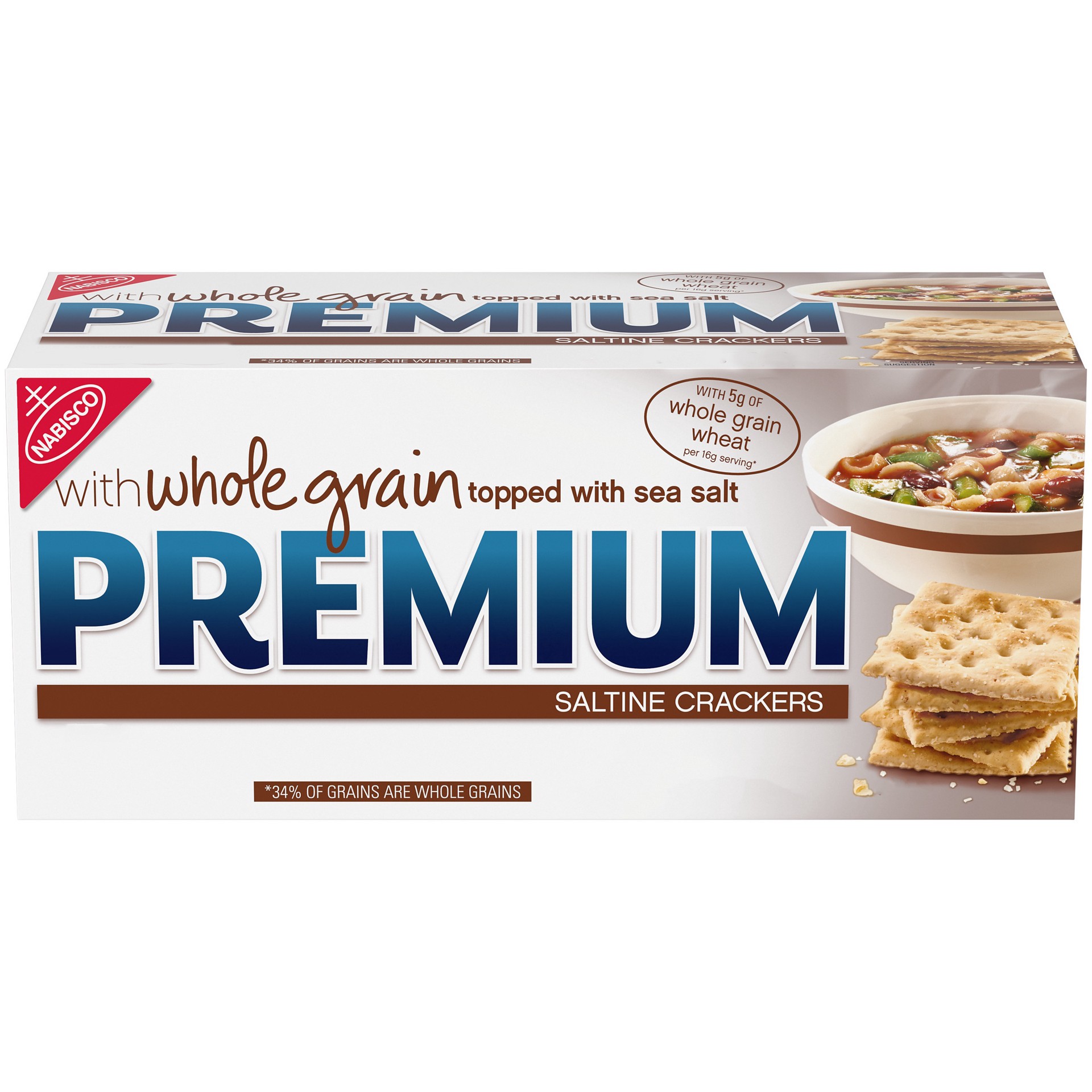 slide 1 of 7, Premium Saltine Crackers with Whole Grain Wheat, 1.06 lb, 16.96 oz