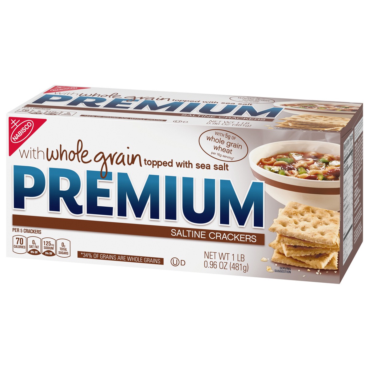 slide 3 of 7, Premium Whole Grain Saltine Crackers, 1.06 lb, 16.96 oz